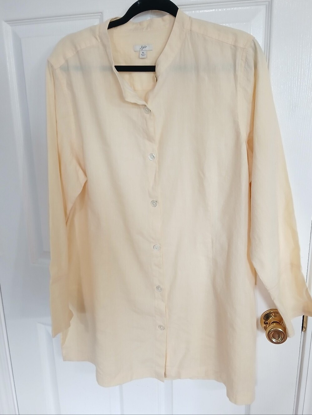 J. Jill Light Yellow Band-Collar Button Front Shirt Linen Blend Coastal Beach